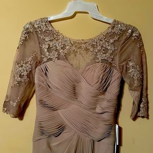 J J’s house custom made taupe wedding special occasion gown custom prom dress